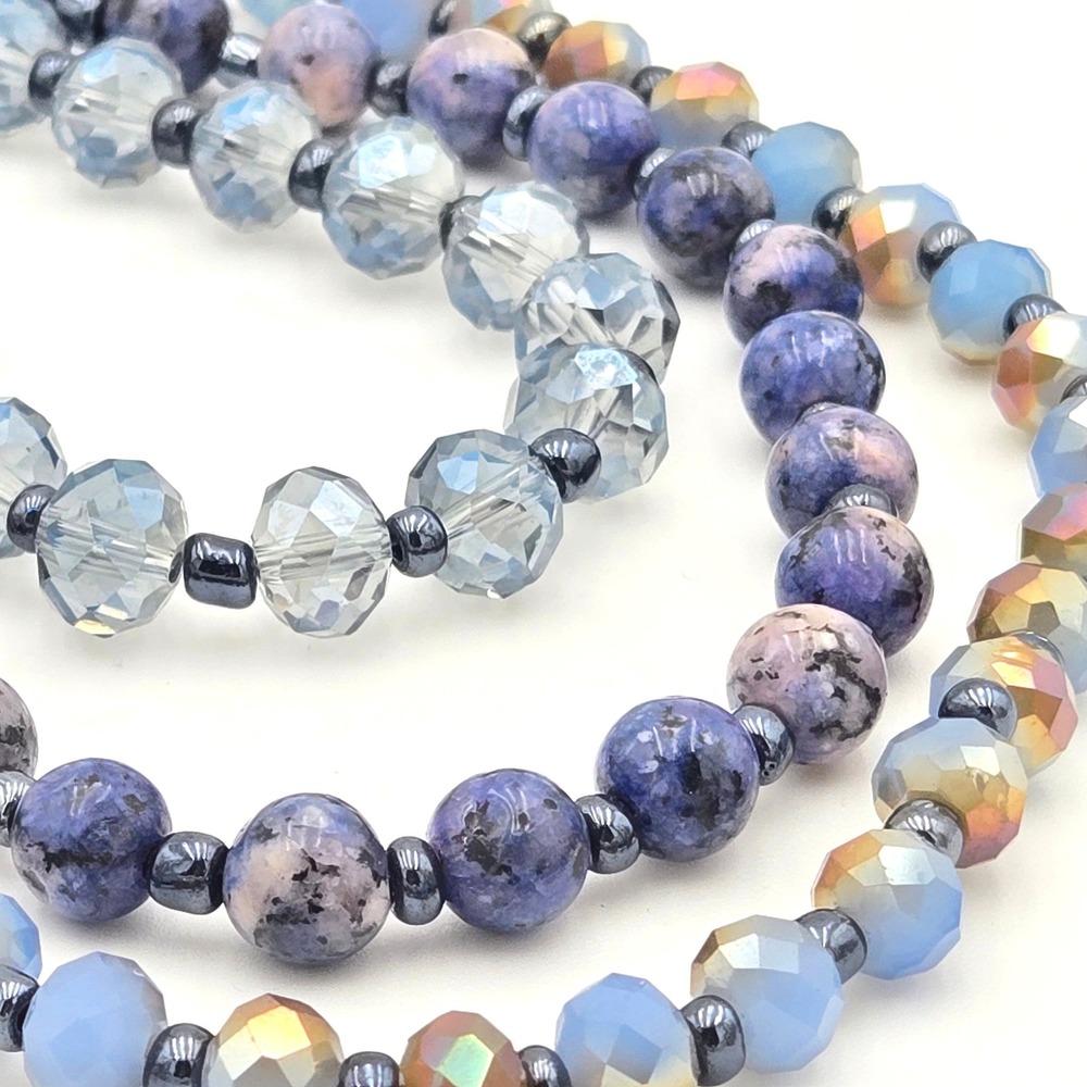 Natasha Blue Purple Stone‎ Glass Beaded Multi Strand Layered Statement Necklace